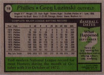1979 Topps Burger King Philadelphia Phillies #19 Greg Luzinski Back