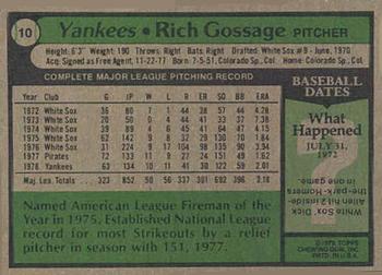 1979 Topps Burger King New York Yankees #10 Rich Gossage Back