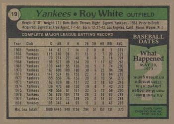1979 Topps Burger King New York Yankees #19 Roy White Back