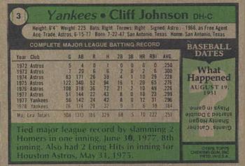 1979 Topps Burger King New York Yankees #3 Cliff Johnson Back