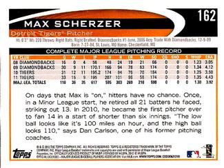 2012 Topps Mini #162 Max Scherzer Back