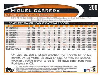 2012 Topps Mini #200 Miguel Cabrera Back