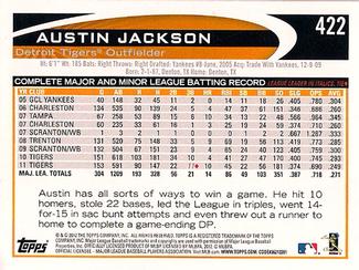 2012 Topps Mini #422 Austin Jackson Back