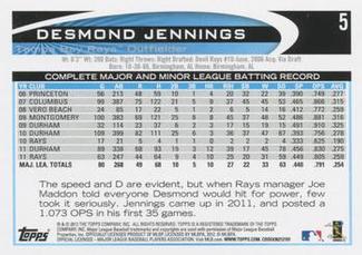2012 Topps Mini #5 Desmond Jennings Back