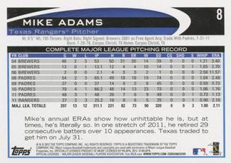 2012 Topps Mini #8 Mike Adams Back
