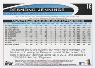 2012 Topps Mini #16 Desmond Jennings Back