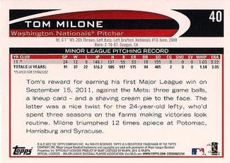 2012 Topps Mini #40 Tom Milone Back