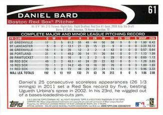 2012 Topps Mini #61 Daniel Bard Back