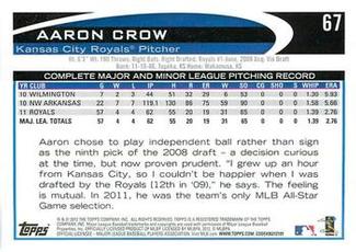 2012 Topps Mini #67 Aaron Crow Back