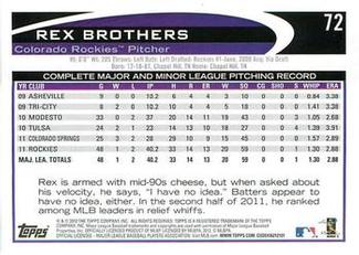 2012 Topps Mini #72 Rex Brothers Back