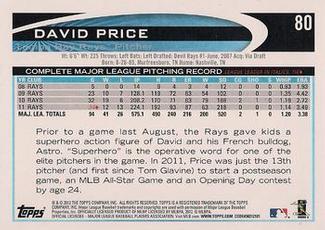 2012 Topps Mini #80 David Price Back
