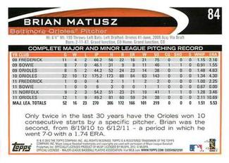 2012 Topps Mini #84 Brian Matusz Back