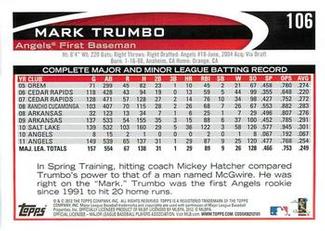 2012 Topps Mini #106 Mark Trumbo Back