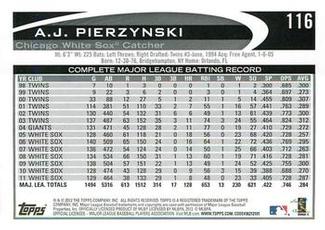 2012 Topps Mini #116 A.J. Pierzynski Back