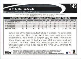 2012 Topps Mini #149 Chris Sale Back