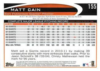 2012 Topps Mini #155 Matt Cain Back