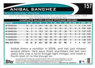 2012 Topps Mini #157 Anibal Sanchez Back