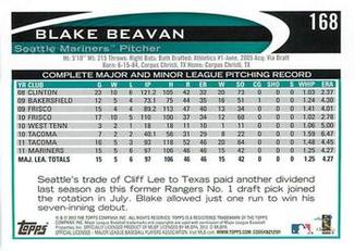 2012 Topps Mini #168 Blake Beavan Back