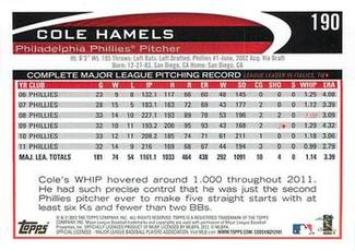 2012 Topps Mini #190 Cole Hamels Back