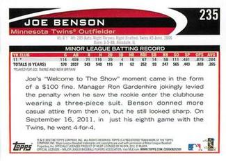 2012 Topps Mini #235 Joe Benson Back
