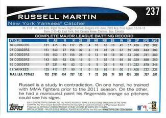 2012 Topps Mini #237 Russell Martin Back