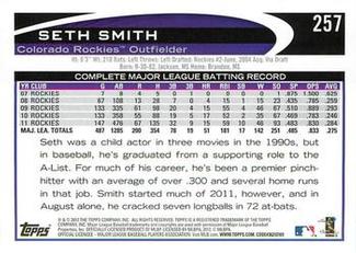 2012 Topps Mini #257 Seth Smith Back