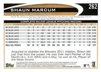 2012 Topps Mini #262 Shaun Marcum Back