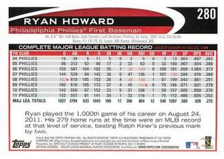 2012 Topps Mini #280 Ryan Howard Back