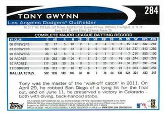 2012 Topps Mini #284 Tony Gwynn Jr. Back