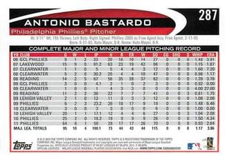 2012 Topps Mini #287 Antonio Bastardo Back