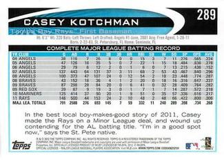 2012 Topps Mini #289 Casey Kotchman Back
