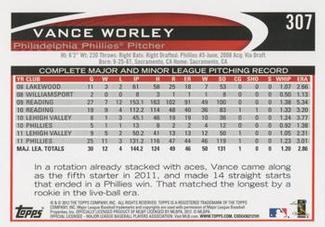 2012 Topps Mini #307 Vance Worley Back