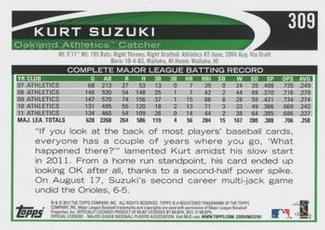 2012 Topps Mini #309 Kurt Suzuki Back