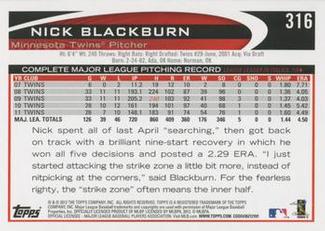 2012 Topps Mini #316 Nick Blackburn Back