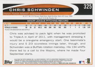 2012 Topps Mini #325 Chris Schwinden Back