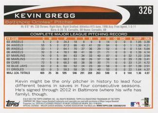 2012 Topps Mini #326 Kevin Gregg Back
