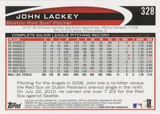 2012 Topps Mini #328 John Lackey Back