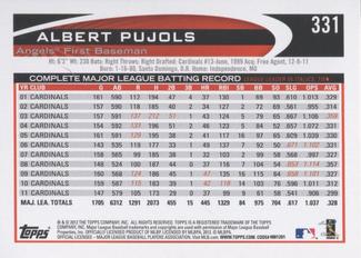 2012 Topps Mini #331 Albert Pujols Back