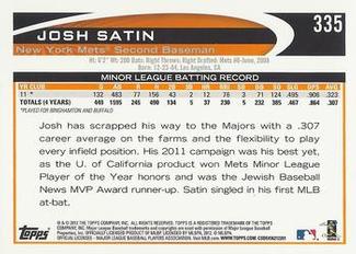 2012 Topps Mini #335 Josh Satin Back
