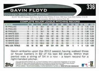 2012 Topps Mini #336 Gavin Floyd Back
