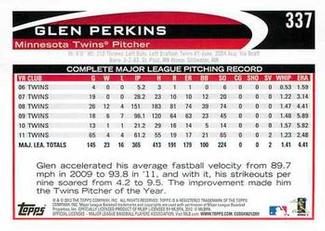2012 Topps Mini #337 Glen Perkins Back