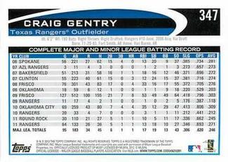 2012 Topps Mini #347 Craig Gentry Back