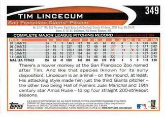 2012 Topps Mini #349 Tim Lincecum Back