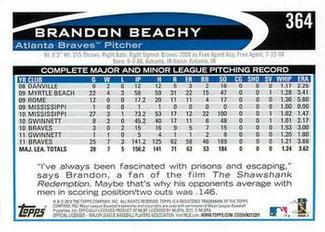 2012 Topps Mini #364 Brandon Beachy Back