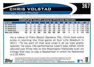2012 Topps Mini #367 Chris Volstad Back