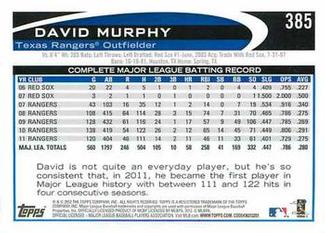 2012 Topps Mini #385 David Murphy Back