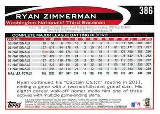 2012 Topps Mini #386 Ryan Zimmerman Back