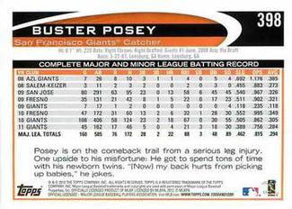 2012 Topps Mini #398 Buster Posey Back