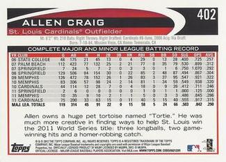 2012 Topps Mini #402 Allen Craig Back
