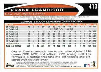 2012 Topps Mini #413 Frank Francisco Back